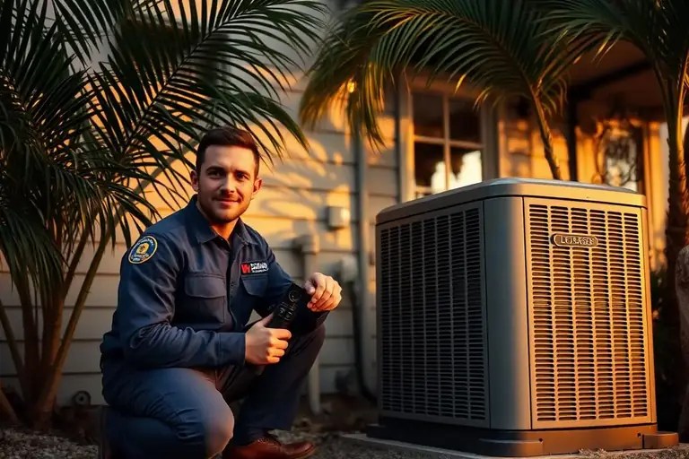 Emergency HVAC technician responding to a no-cooling call at a New Orleans home during a summer heatwave
