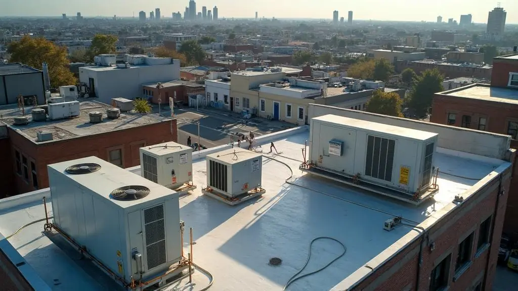 Commercial rooftop HVAC unit on a business building serviced by Keeping It Cool in New Orleans