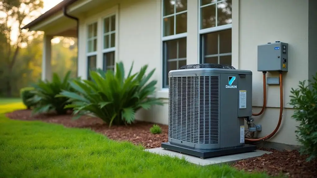 New energy-efficient heat pump installed next to a residential home in Kenner, Louisiana
