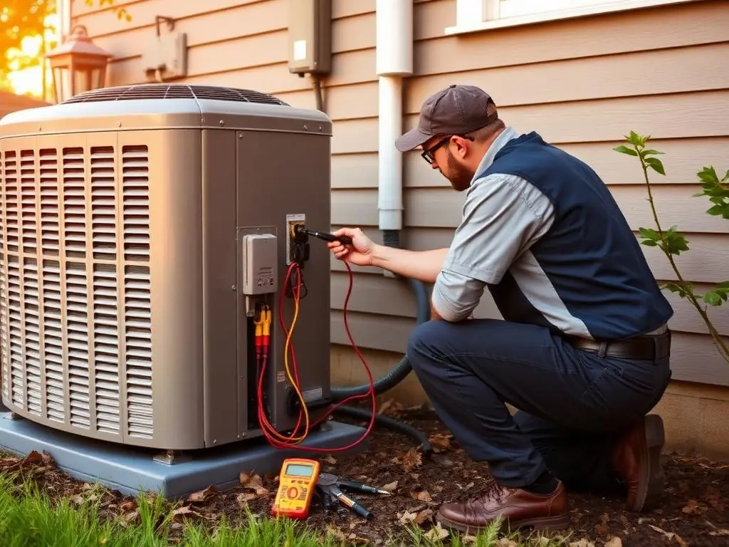 Residential heat pump outdoor unit being serviced by HVAC technician in the Greater New Orleans area