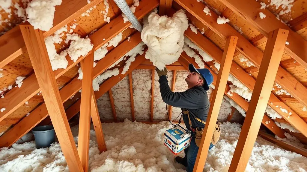 Attic insulation installation with blown-in fiberglass in a New Orleans home